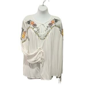 Sakkas Enya Long Sleeve Adjustable Bell Sleeve Batik Blouse Size Xl